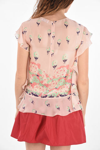 floral patterned silk ruffles top