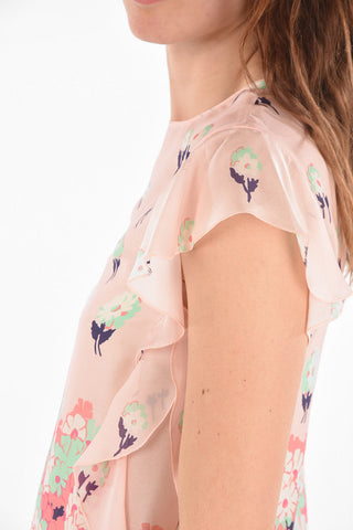 floral patterned silk ruffles top