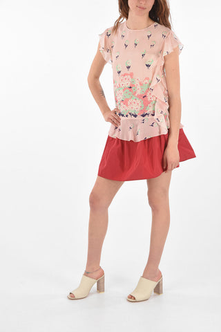 floral patterned silk ruffles top
