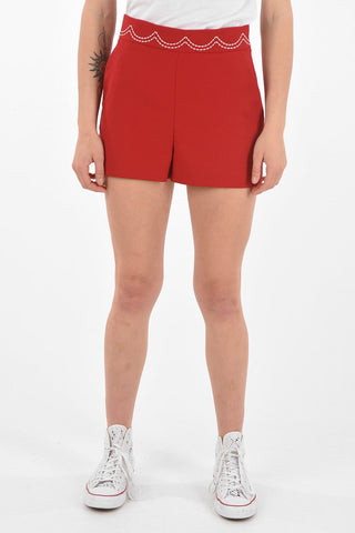 High-waisted Embroidered Shorts with Back Zip
