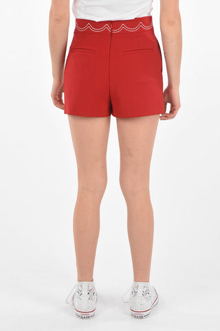 High-waisted Embroidered Shorts with Back Zip