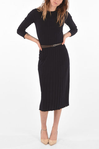 Belted Ribbed Cotton Midi Dress