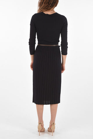 Belted Ribbed Cotton Midi Dress