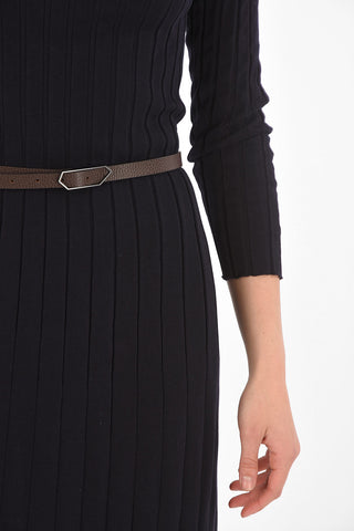 Belted Ribbed Cotton Midi Dress