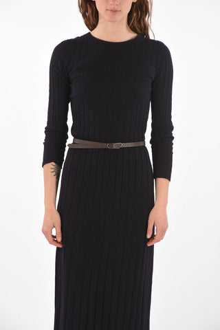 Belted Ribbed Cotton Midi Dress