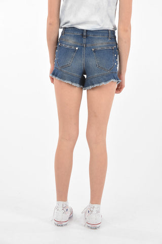 stretch denim shorts with jewels