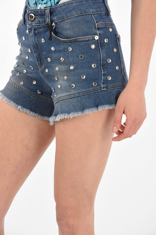 stretch denim shorts with jewels