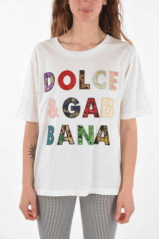 T-Shirt Girocollo con Logo in Applicazione