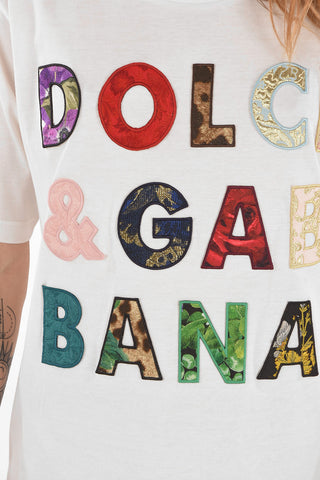 T-Shirt Girocollo con Logo in Applicazione