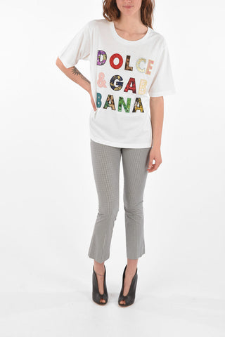 T-Shirt Girocollo con Logo in Applicazione