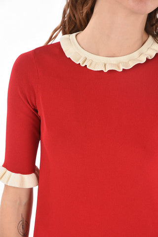 Short-sleeved Ruffle-edged Knitted Dress