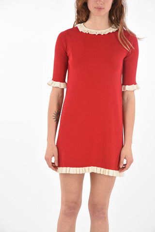 Short-sleeved Ruffle-edged Knitted Dress