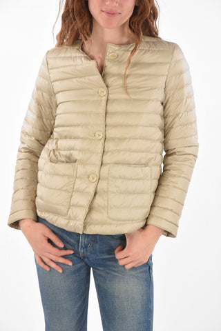 Crew Neck Quilted Down Jacket COCCOLINA with Patch Pockets