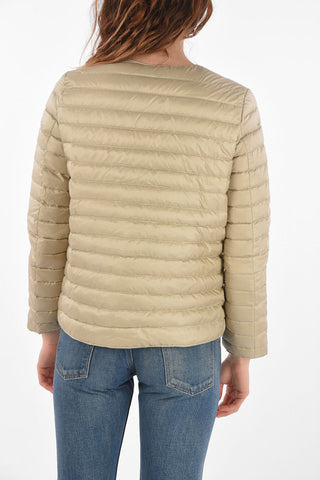 Crew Neck Quilted Down Jacket COCCOLINA with Patch Pockets