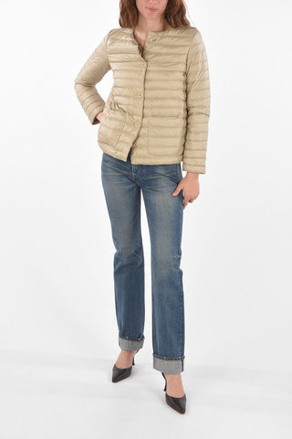 Crew Neck Quilted Down Jacket COCCOLINA with Patch Pockets