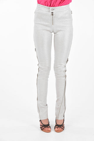 Glittery Leather Pants with Side Zip Fastenings