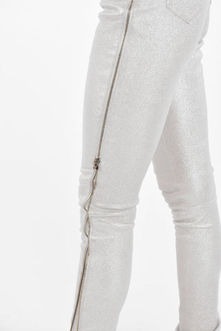 Glittery Leather Pants with Side Zip Fastenings