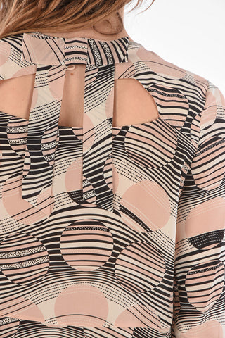 Cut-out Detail Geometric Patterned Silk Dress