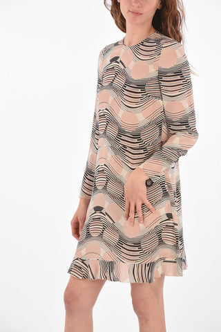 Cut-out Detail Geometric Patterned Silk Dress
