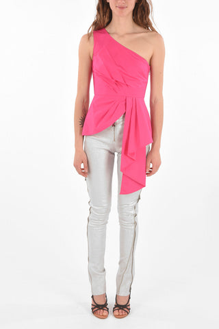 Single-sleeved Draped Cotton Top