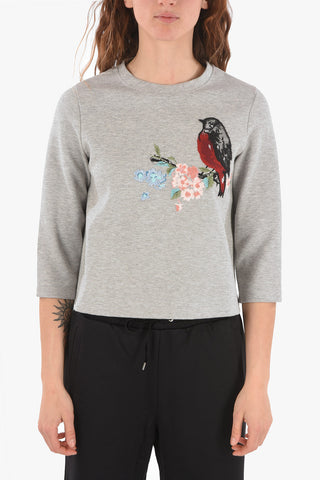 Crew Neck Embroidered Sweatshirt with Sequines