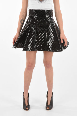 Quilted Patent Leather Flared Skirt