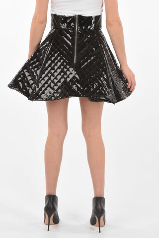 Quilted Patent Leather Flared Skirt