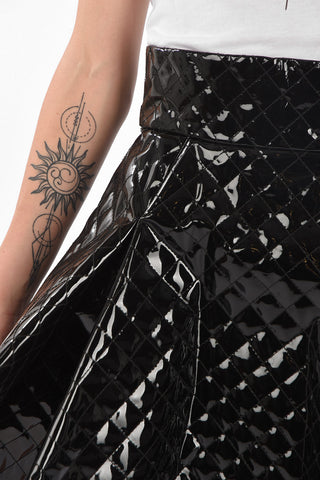 Quilted Patent Leather Flared Skirt