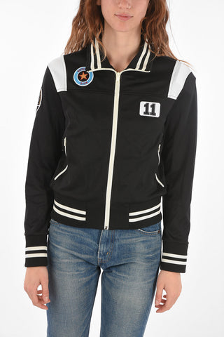 Mock Neck Front Zipped Sweatshirt with Patches