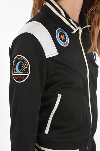 Mock Neck Front Zipped Sweatshirt with Patches