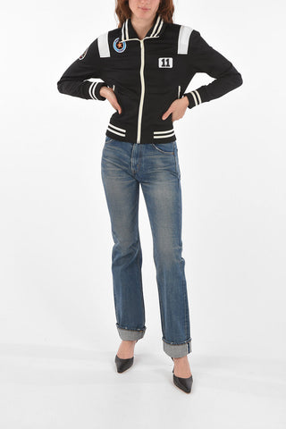Mock Neck Front Zipped Sweatshirt with Patches