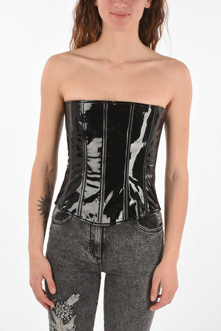 Back Zipped Eco-Patent Leather Bustier