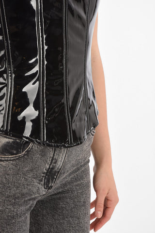 Back Zipped Eco-Patent Leather Bustier