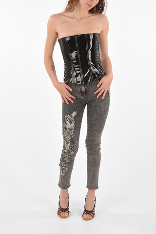 Back Zipped Eco-Patent Leather Bustier