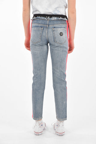 Distressed Jeans with Fluo Details and Elastic Waist Band