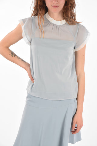 short sleeve silk blouse with inner top