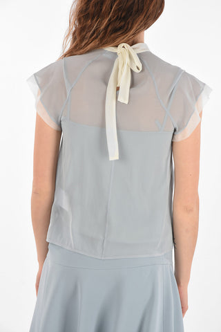 short sleeve silk blouse with inner top