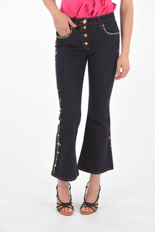 Jeans Bootcut con Lavaggio Scuro e Borchie