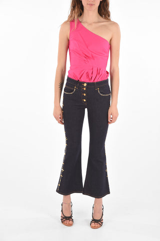 Jeans Bootcut con Lavaggio Scuro e Borchie