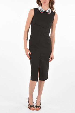 Embroidered Puritan Collar Sleeveless Sheath Dress