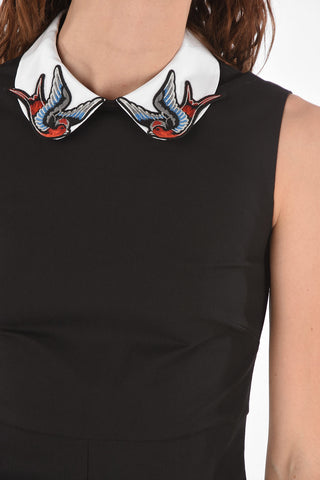 Embroidered Puritan Collar Sleeveless Sheath Dress