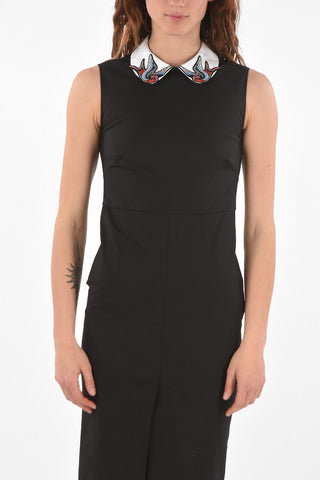 Embroidered Puritan Collar Sleeveless Sheath Dress