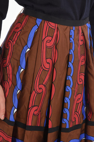 Printed Silk CHAINE Midi Skirt