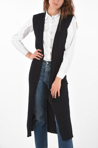 Cardigan Smanicato in Cotone a Coste