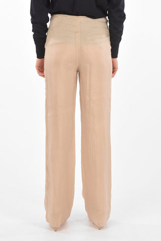 Pantaloni a Vita Alta in Raso con Zip Laterale