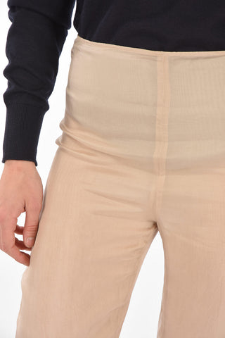 Pantaloni a Vita Alta in Raso con Zip Laterale