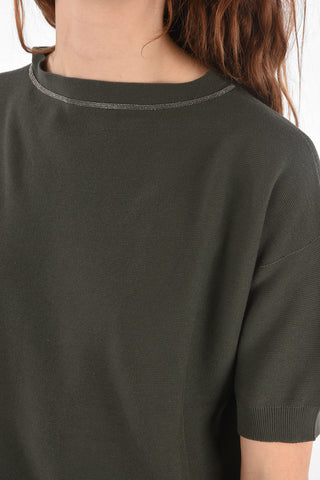 Maglia in Cotone a Maniche Corte con Profili Gioiello