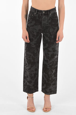 5 Pocket Floral Printed Wide Leg Denims