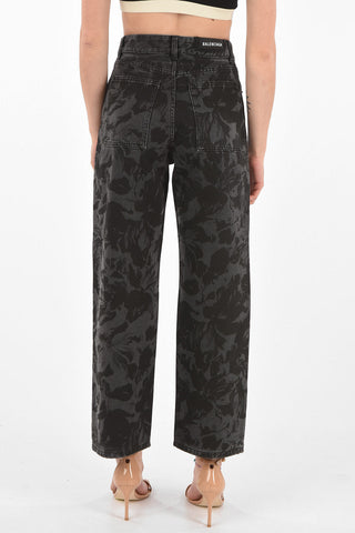 5 Pocket Floral Printed Wide Leg Denims