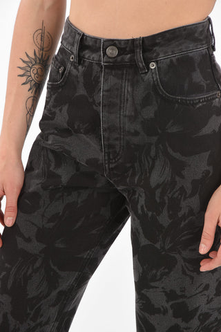 5 Pocket Floral Printed Wide Leg Denims